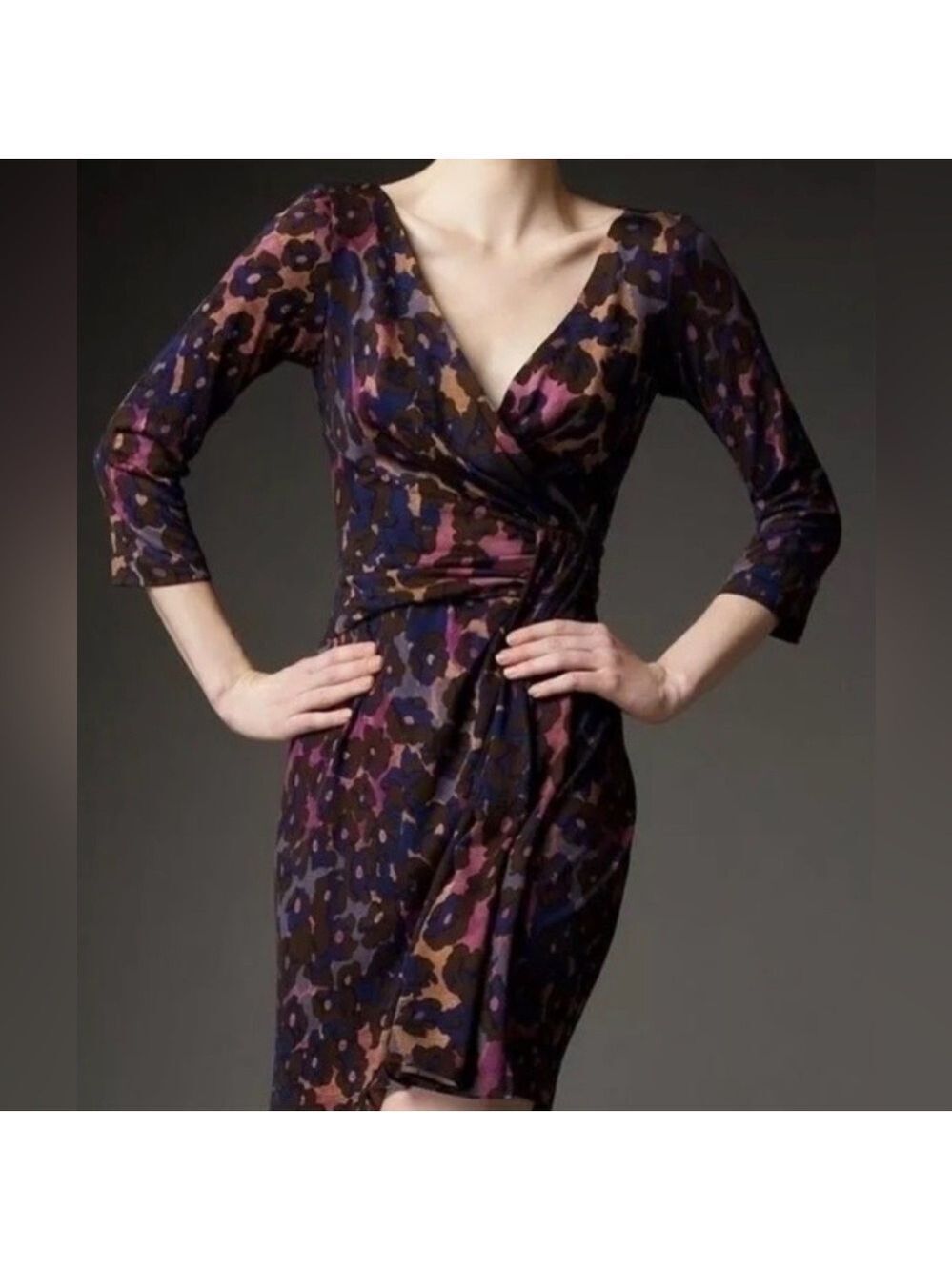 Diane Von Furstenberg Zaina faux Wrap 100% Silk Dress Abstract Leopard Print 2